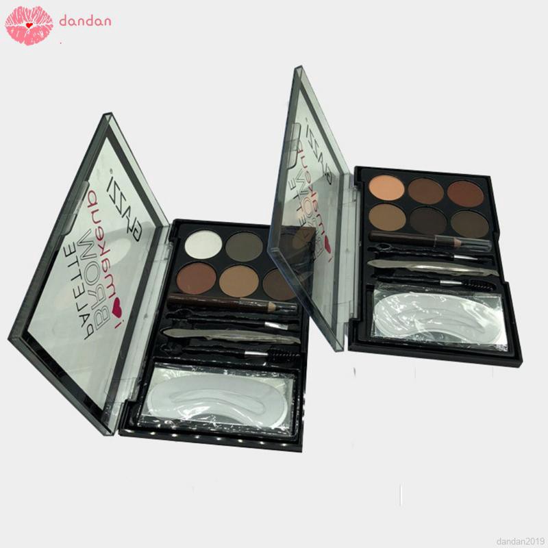Bảng phấn đánh lông mày gồm 6 màu kèm cọ trang điểm