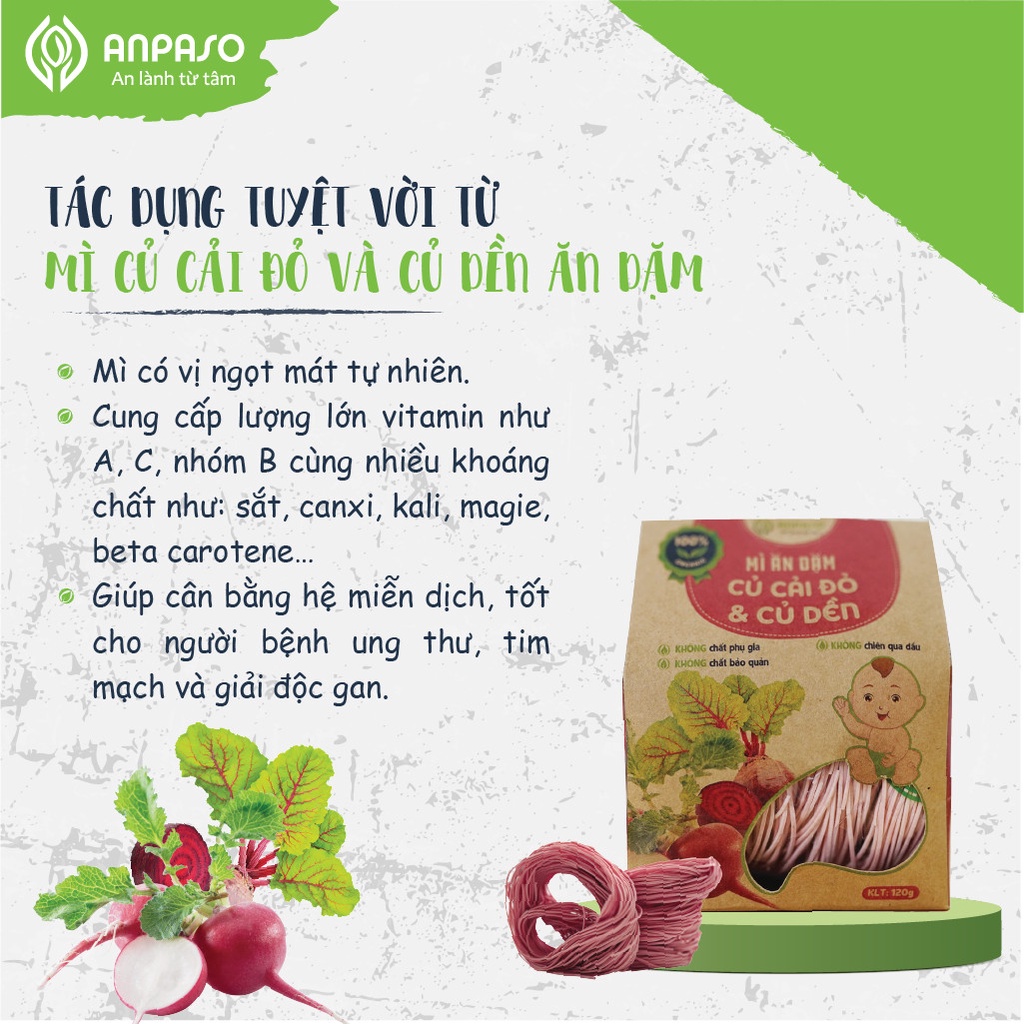 Combo Mì Ăn Dặm cho bé 3 vị rau Organic hữu cơ Anpaso dành cho bé 7 tháng tuổi bổ sung chất xơ, cải thiện táo bó