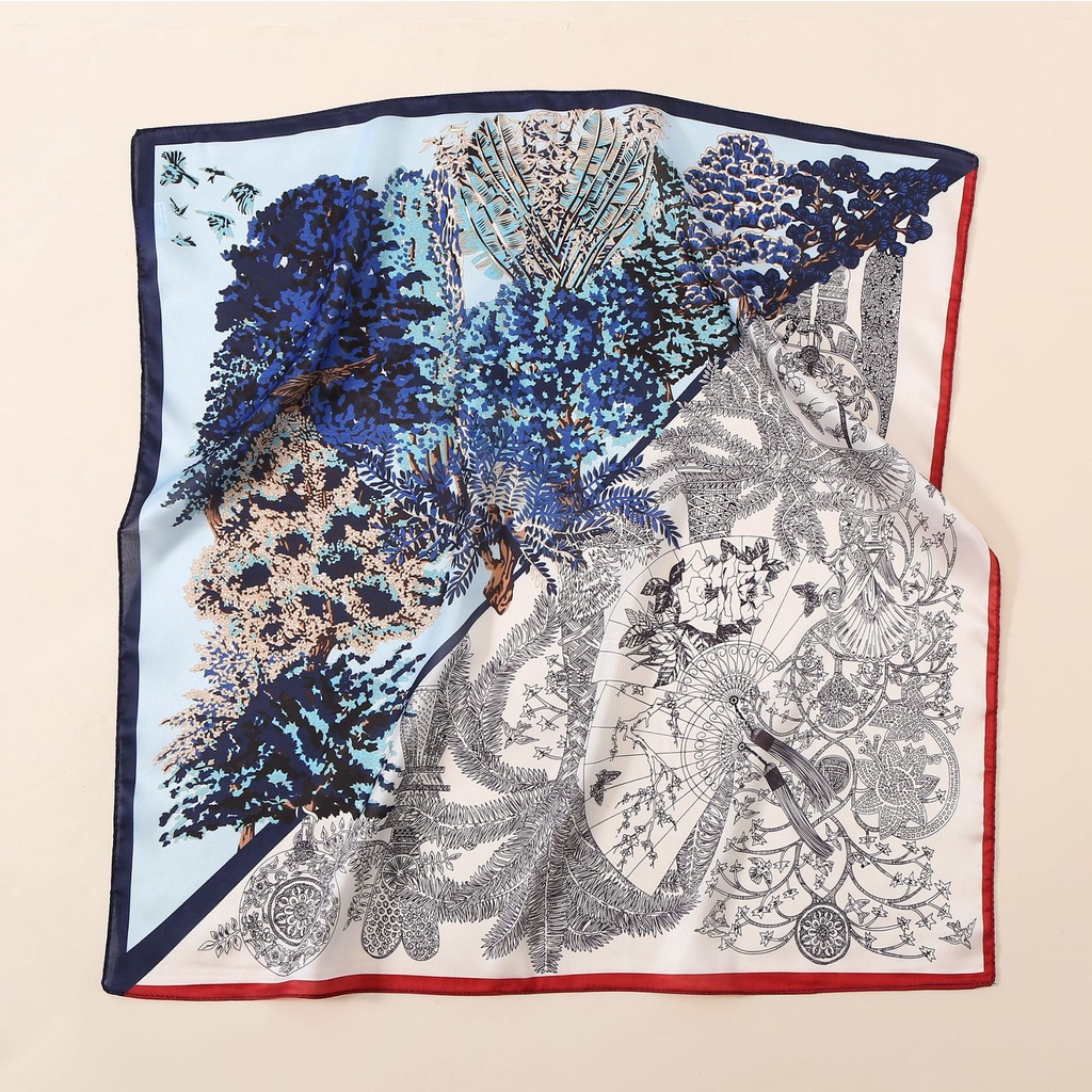 Khăn Choàng Lụa Satin Hình Vuông Nhỏ In Họa Tiết Dân Tộc Cổ Điển Kiểu Mới Dành Cho Bạn Nữ [24H Shipping]