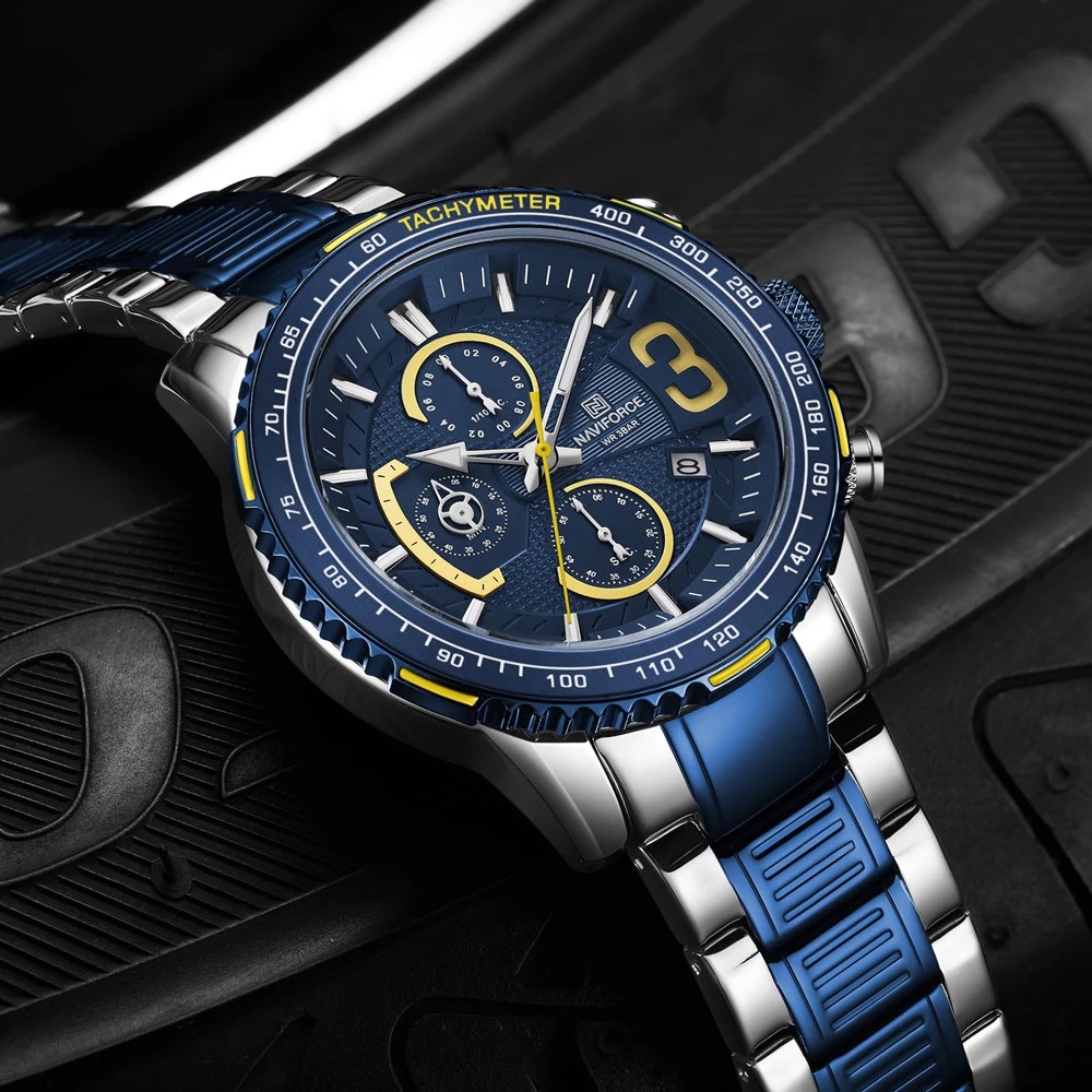 Naviforce Đồng Hồ Quartz Chronograph Chống Thấm Nước Chất Liệu Thép Không Gỉ Thời Trang Cho Nam 8017