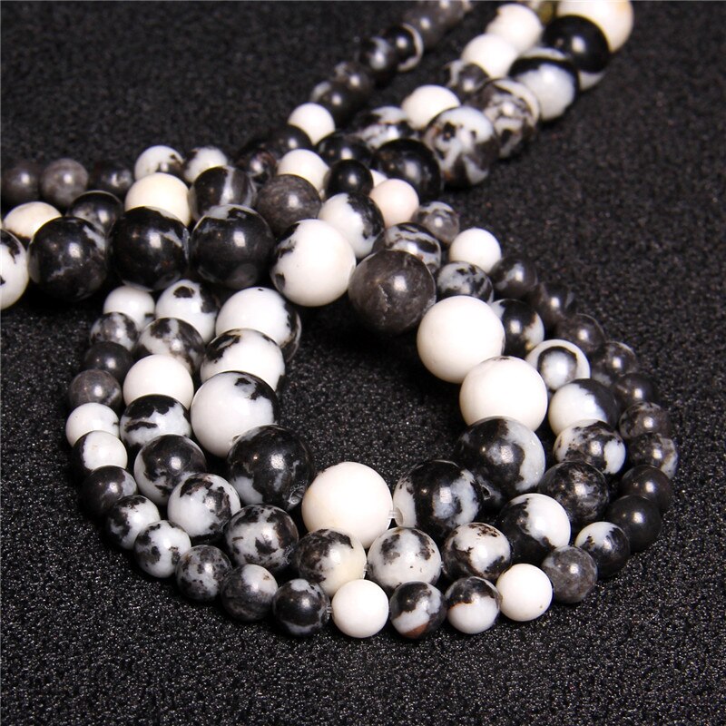 Chuỗi Hạt Đá Đen Trắng Tự Nhiên 4 6 8 10 12mm Làm Trang Sức 15.5 "