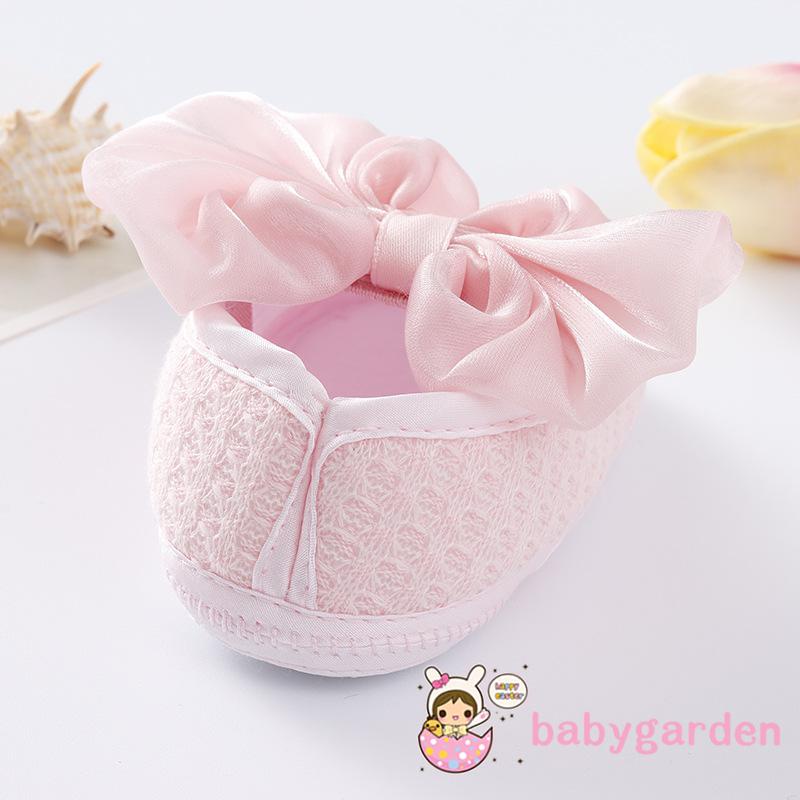 Giày Tập Đi Màu Trơn Đính Nơ To Màu Hồng/Trắng/Đỏ/Vàng Dễ Thương Cho Bé Gái