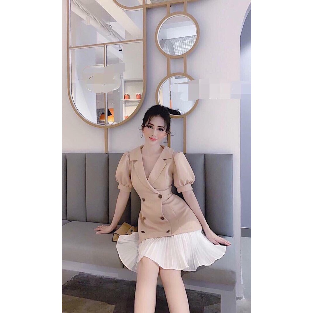 ☘️ Đầm Vest Chất Kaki Thái Phối Voan Freesize 4 Màu Nude, Đen, Hồng, Vàng Kèm Hình Thật ☘️ | BigBuy360 - bigbuy360.vn