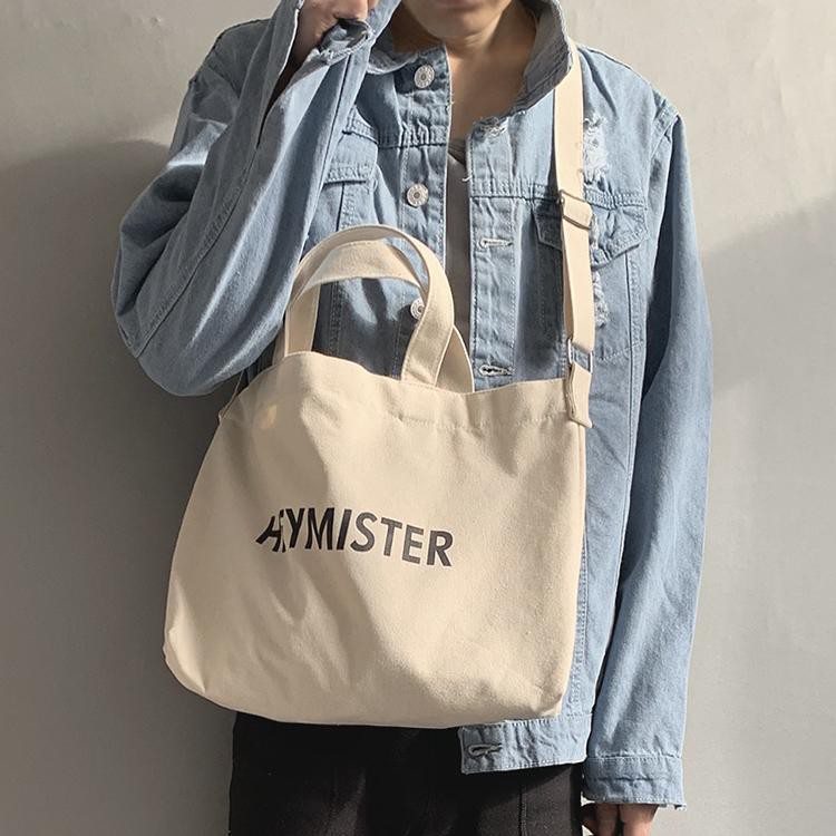 TÚI TOTE ĐEO CHÉO UNISEX NAM NỮ - VẢI MỀM CANVAS MÀU BE - ĐEN - PHONG CÁCH ULZZANG