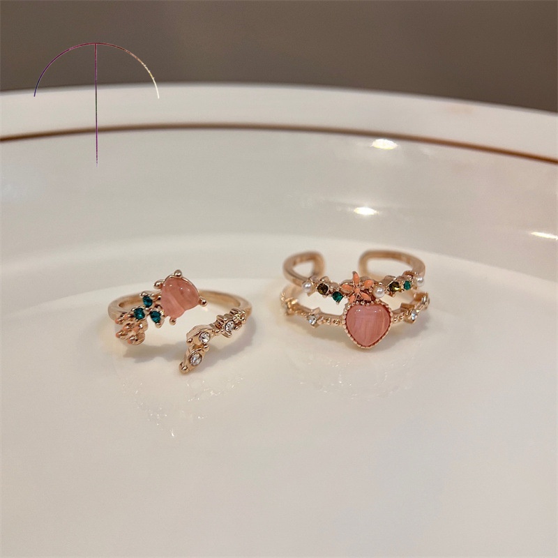 Nhẫn Hở Hai Lớp Hình Hoa / Trái Tim Đính Ngọc Trai Thời Trang Tinh Tế Cho Nữ