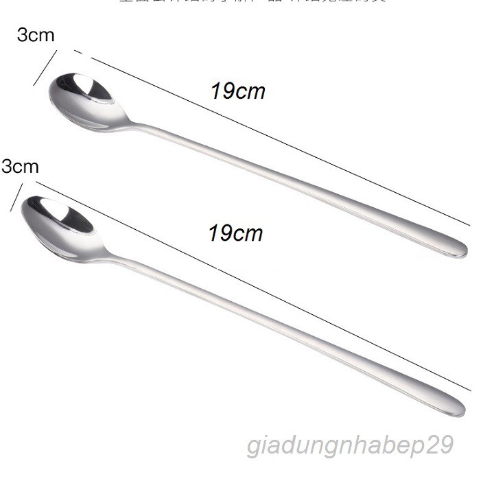 Thìa inox cán dài 19cm /Muỗng sinh tố mẫu trơn không gỉ