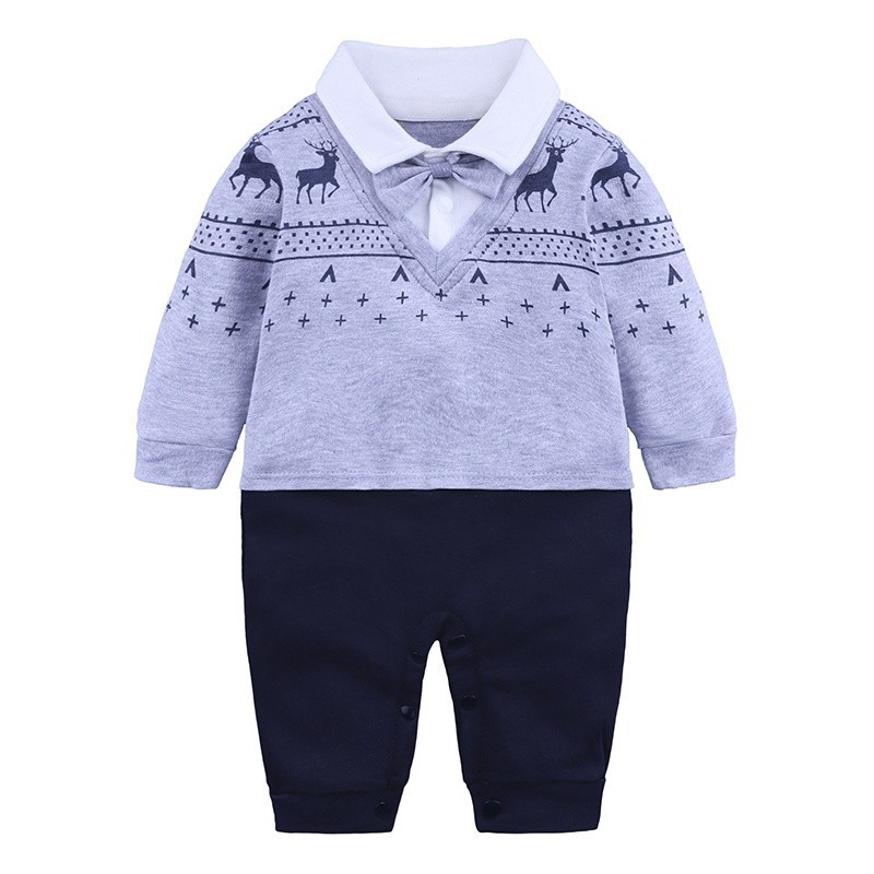 Áo cotton liền quần dài tay họa tiết xinh xắn cho bé