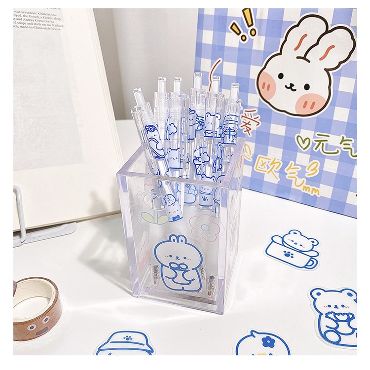 Bút Bi gel bấm trắng Buka bút gel đen viết mực đen bút gel bấm ngòi 0.5mm viết trơn mượt phong cách Hàn Quốc