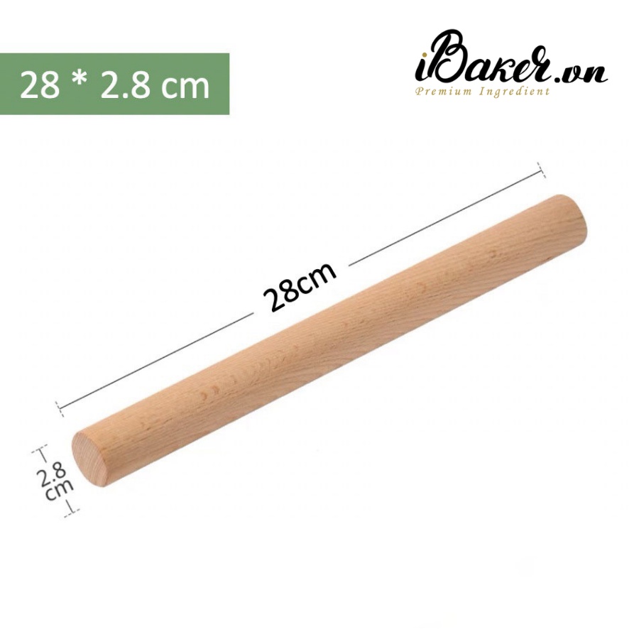 Cây cán bột/ cây lăn bột gỗ không tay cầm - Dài 28cm