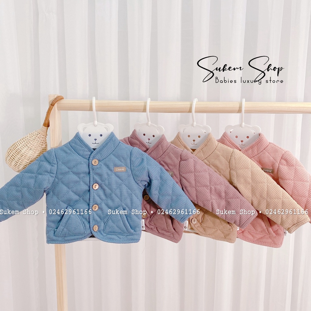 [Cookie] Áo Khoác Bomber Cổ Tàu Phối Túi Cài Khuy Giữa Waffle Siêu Xinh