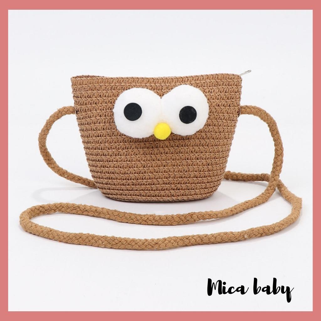 Túi cói thời trang đeo chéo họa tiết mắt chim dễ thương cho bé TC08 Mica Baby