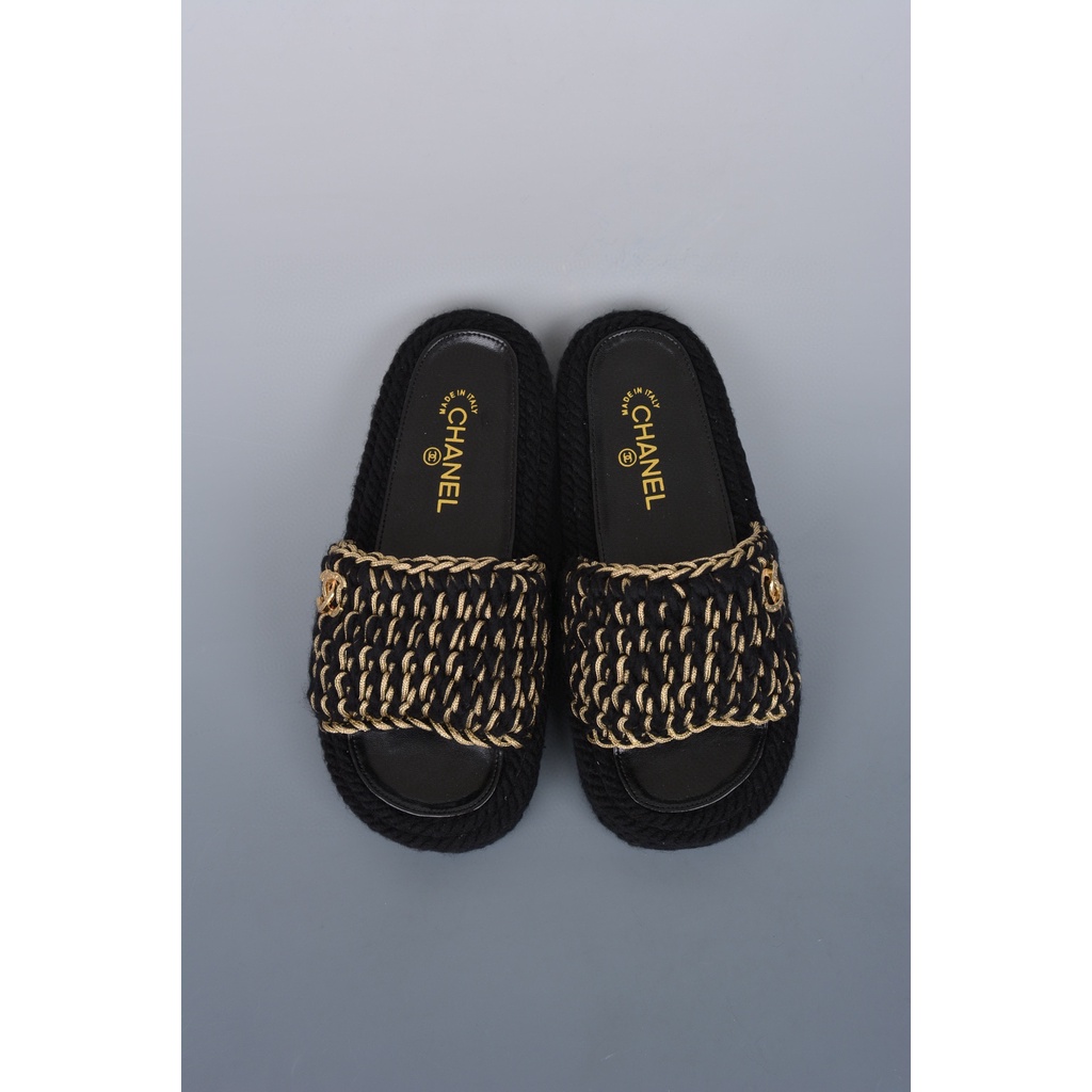 Mules Dệt Kim Phản Chiếu Màu Đen. G38189 X56418 94305 Không Hộp