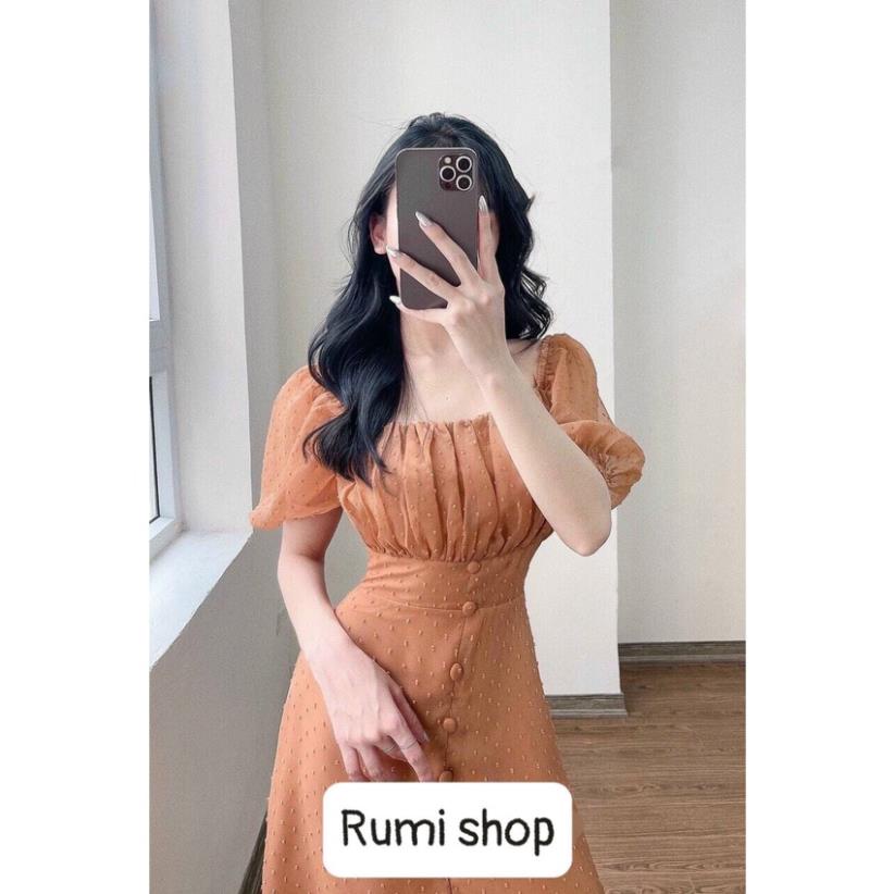 Đầm voan hạt dáng dài cổ vuông biên hòa