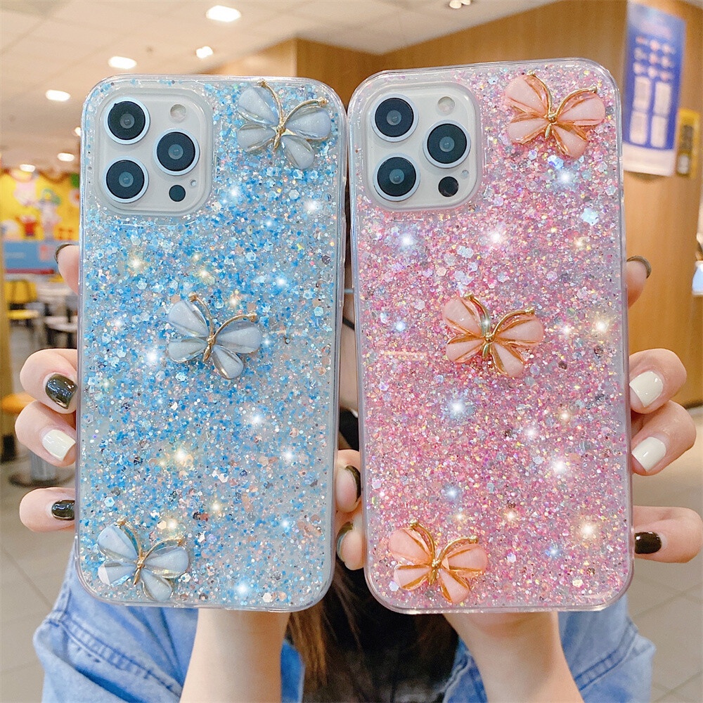 Ốp lưng sáng bóng cho samsung galaxy a54 a34 a14 a53 a33 a23 a13 a22 a52 a32 a12 ốp lưng mềm diamond butterfly bling cover