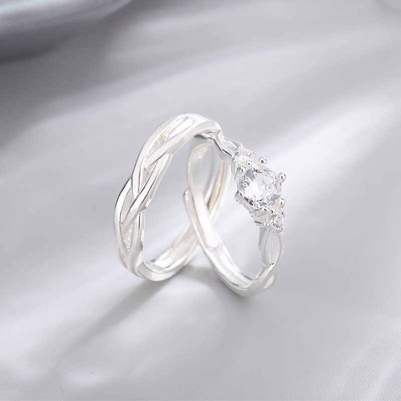 Nhẫn đôi nhẫn cặp nam nữ bạc s925 hoa pha lê trắng Cá jewelry NĐ59