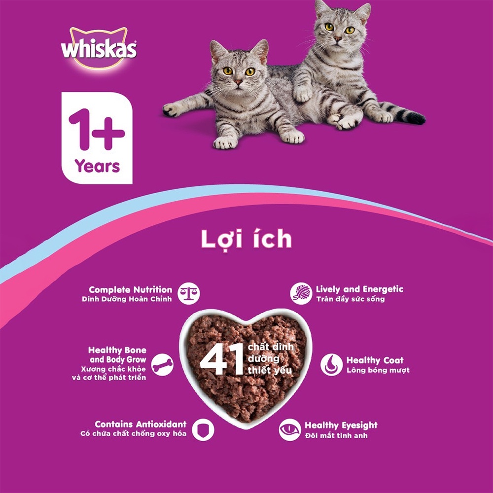 Pate mèo con Whiskas 2 vị cá ngừ cá thu tươi ngon giàu dinh dưỡng dạng túi 80g phân phối chính hãng TD PET