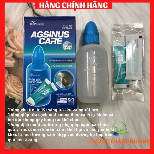 Bình rửa mũi xoang DK AGSINUS CARE dùng cho trẻ từ 06 tháng trở lên và người lớn (tặng kèm 10 gói muối pha)