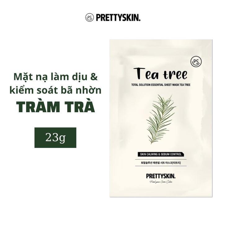 Mặt nạ tinh chất tràm trà PRETTYSKIN. Total Solution Essential Sheet Mask kiểm soát bã nhờn 23ml