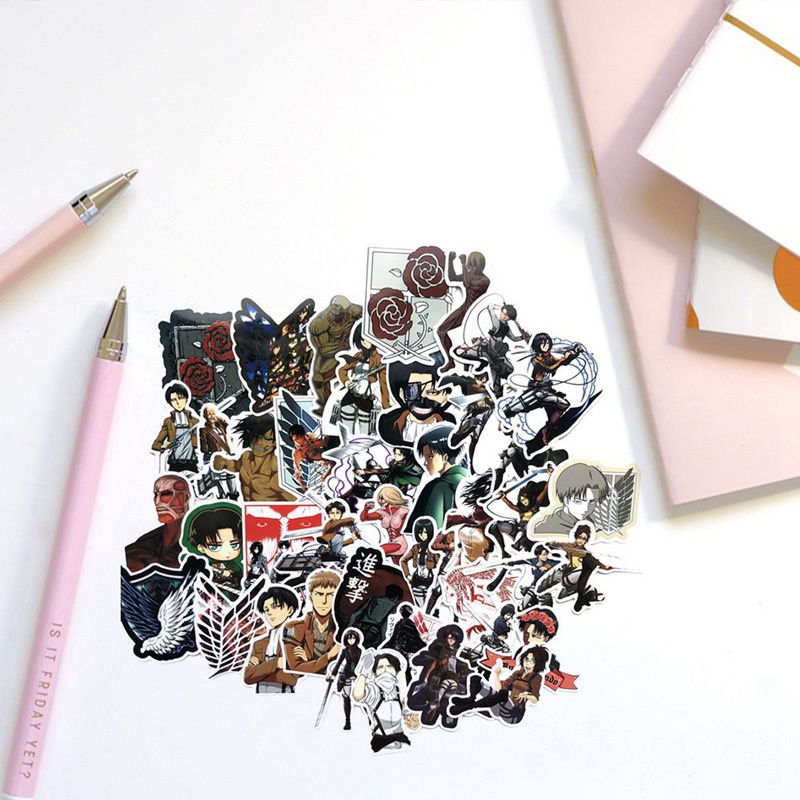 Tmdbyx Bộ 42 Miếng Dán Hoạt Hình Attack on Titan Chống Thấm Nước Trang Trí Vali