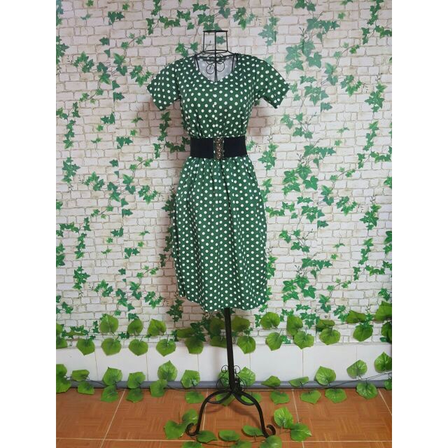 Đầm chấm bi xanh