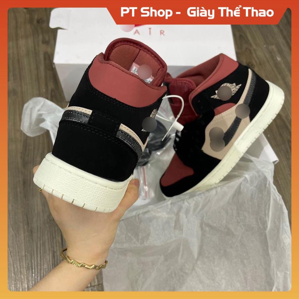 Giày Sneaker Jd1 đỏ mận đen vàng kem mõm đỏ, Giầy JD1 high đỏ mận Sneaker