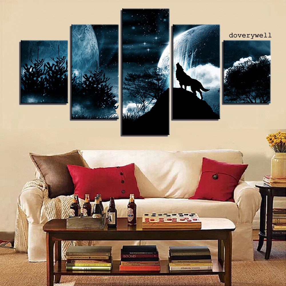 Bộ 5 Tranh Ghép Treo Tường Trang Trí Hình Sói Trong Rừng