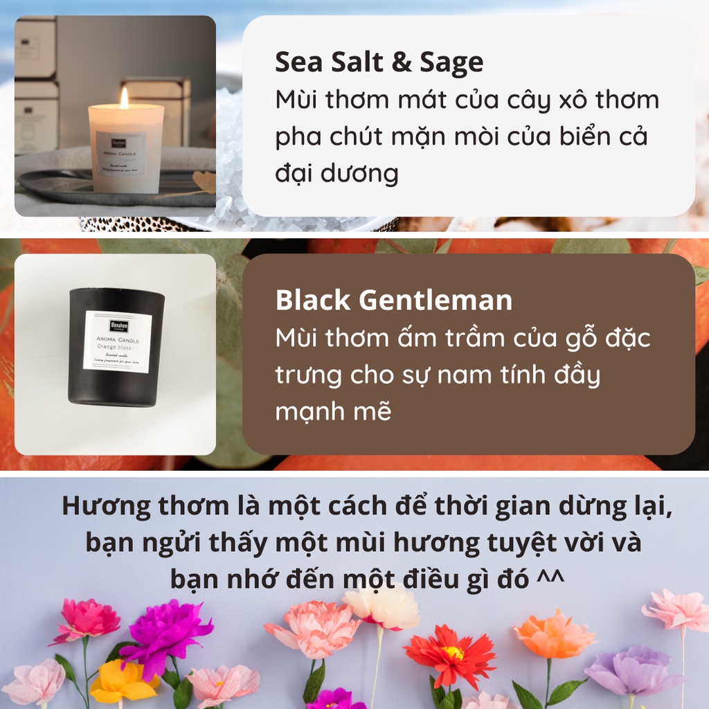 Nến Thơm Phòng Thiên Nhiên Thư Giãn Không Khói Cao Cấp Aroma Menahem Thơm Phòng Ngủ Tinh Dầu Nguyên Chất NEN11