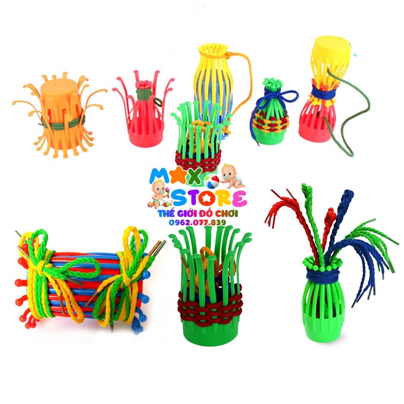 Bộ Đồ Chơi Rèn Luyện Kỹ Năng Đan Rổ - Bộ 8 Rổ Nhựa Kèm 32 Dây Đan