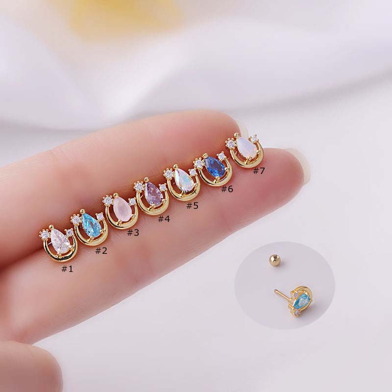 1 Khuyên Tai Hình Giọt Nước Đính Đá 20G