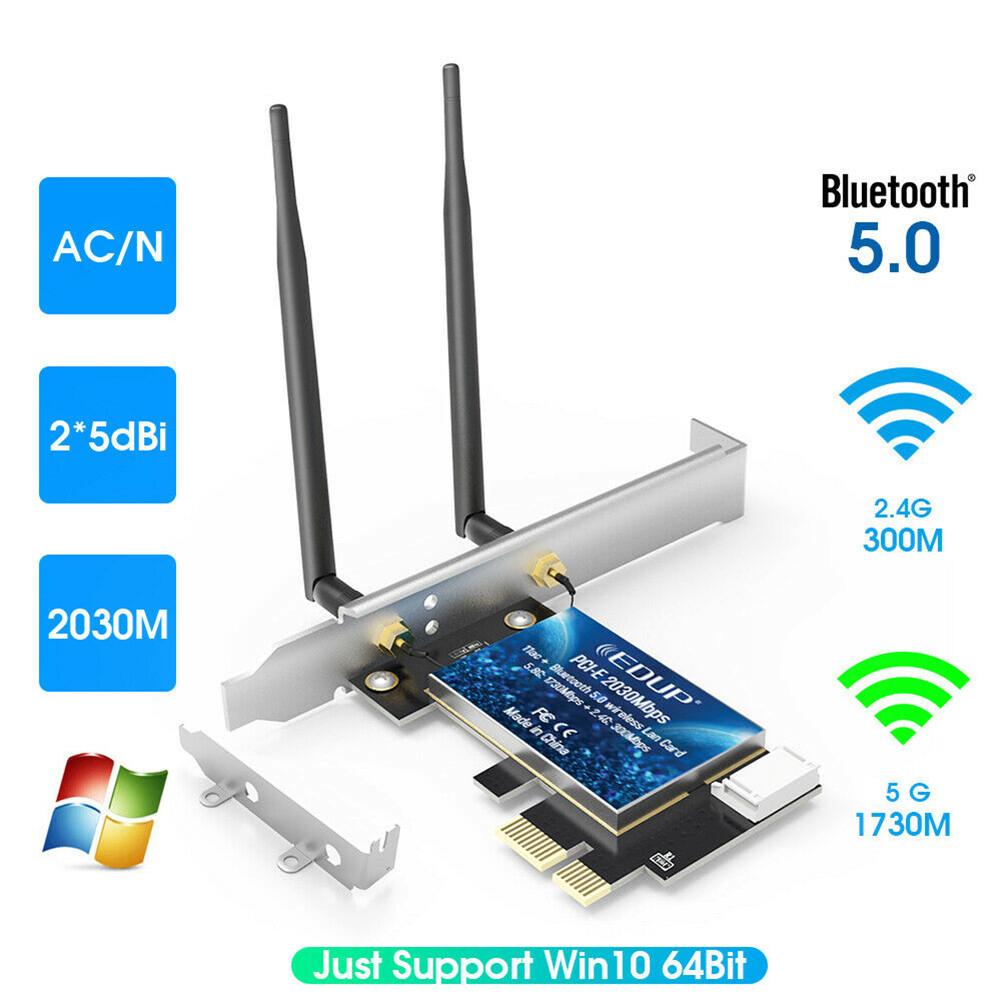 Card mạng không dây 2.4Ghz 5Ghz tích hợp Bluetooth 5.0 Cổng PCI-E 2 * 5dBi ăng-ten kép hỗ trợ hệ thống win10 64-bit