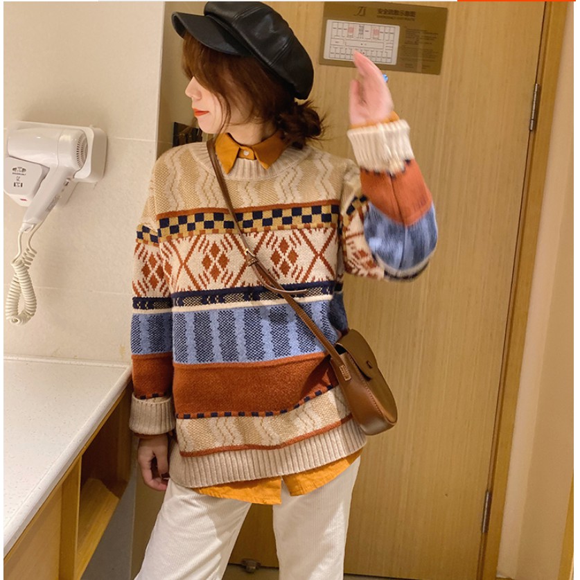 Sweater pullover loose sweater Korean knit sweater long sleeve sweater ...