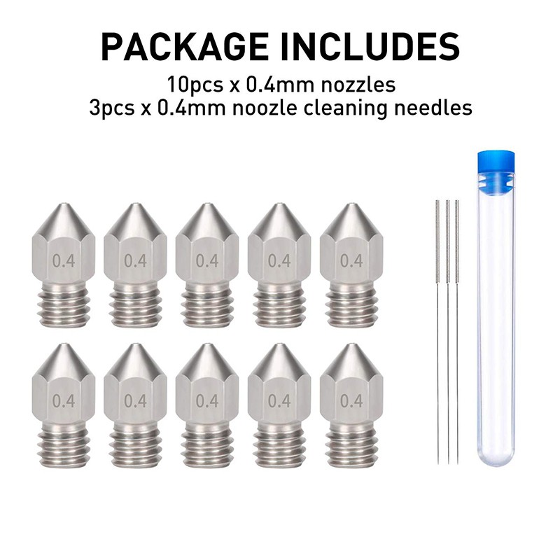 10 Pcs Mk8 0.4 mm/1.75 mm 3D Printer Nozzles,Hardened Stainless Steel Extruder Nozzles with 3 Pcs Nozzle Cleaning  | BigBuy360 - bigbuy360.vn