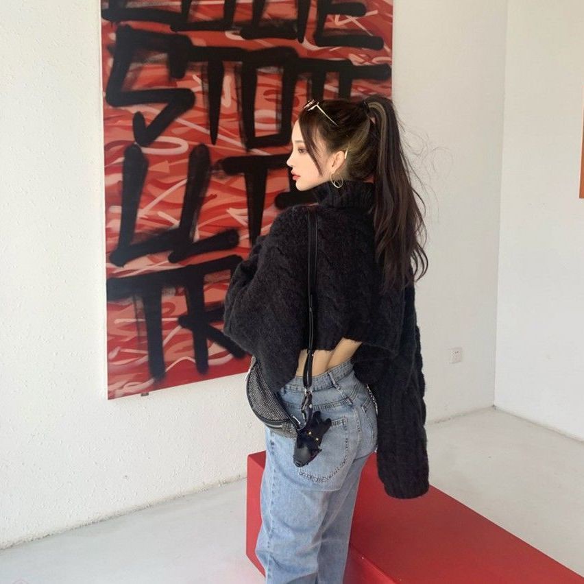 Áo Sweater Dệt Kim Dáng Ngắn Thời Trang Thu Đông Phong Cách Phương Tây