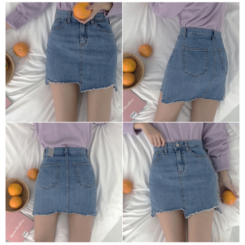 Chân Váy Denim Lưng Cao Thiết Kế Độc Đáo Thời Trang Mùa Hè Cho Nữ