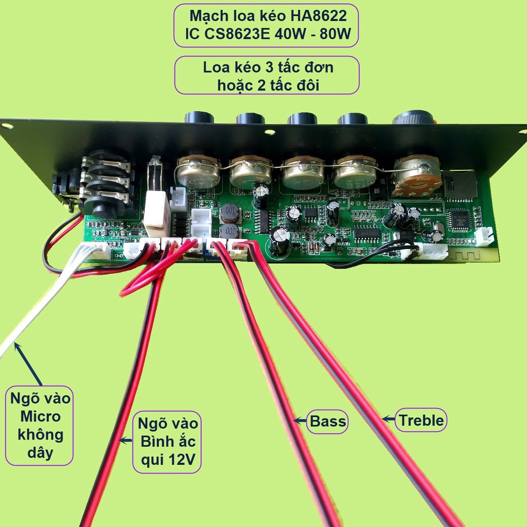 Mạch loa kéo công suất 40W - 80W HA8622 DPA nguồn xung 220V Bluetooth Karaoke Loa kéo 2.5 tấc - 3 tấc