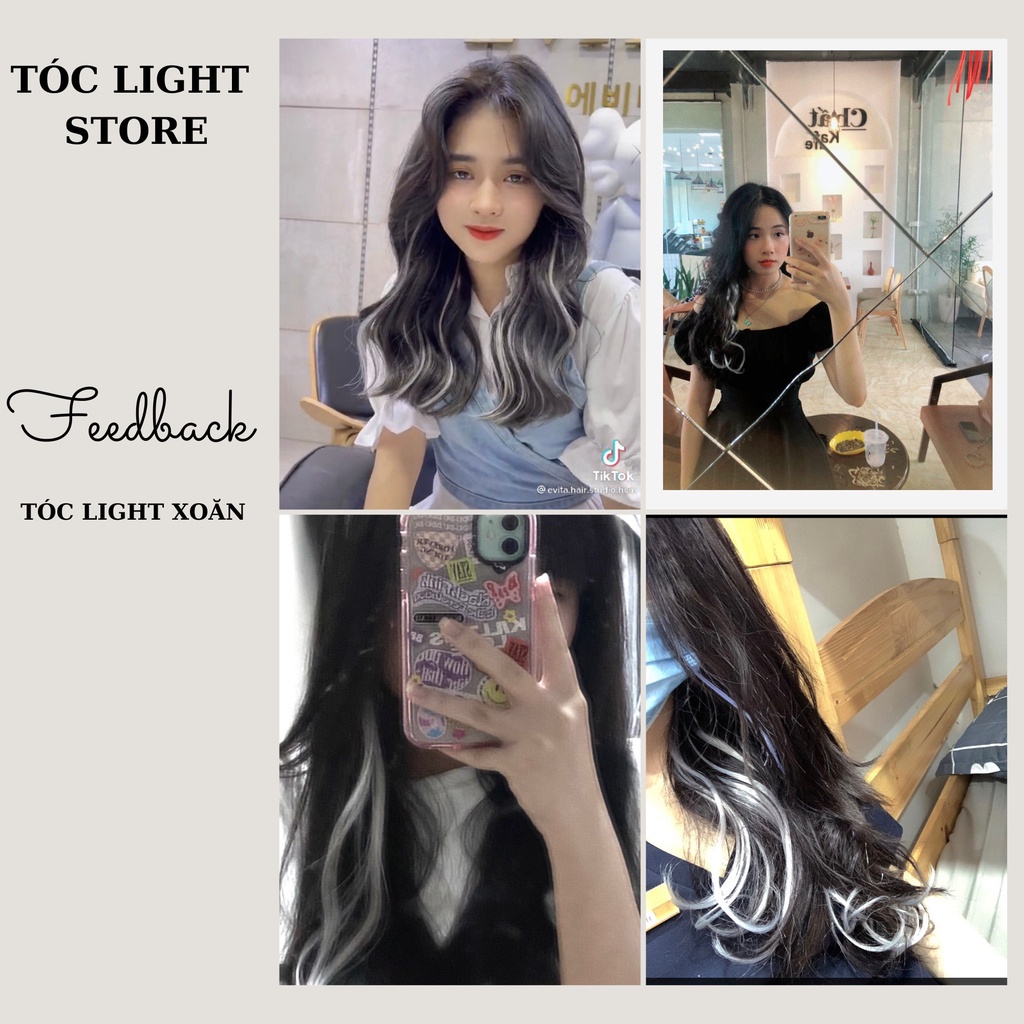 Tóc giả kẹp highlight Xoăn dài 60cm - Tóc Light Giả Kẹp màu xám khói Xoăn phong cách Hàn Quốc - 51