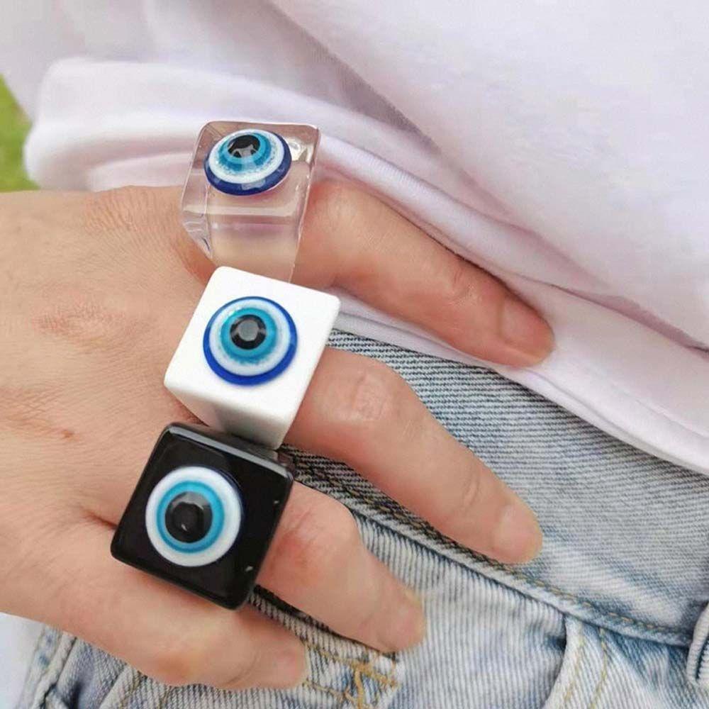 LILYES Nhẫn Nhựa Acrylic Hình Mắt Quỷ Xanh Trắng Thời Trang Unisex