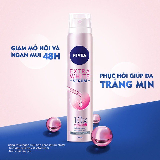 Xịt Khử Nivea Extra White Serum 100ml/ trắng mịn mờ thâm 150ml