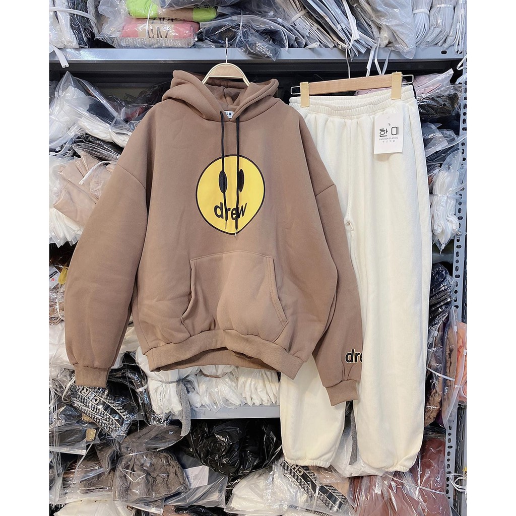 [Siêu rẻ] Áo hoodie unisex form rộng Mặt Cười Vàng Drew_Áo nỉ mũ nam nữ basic,hottrend