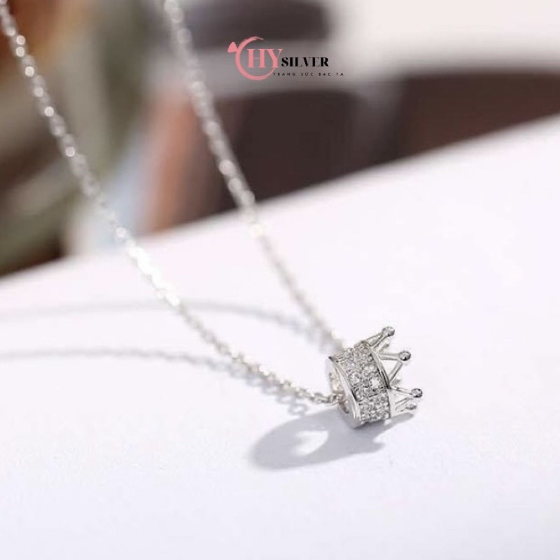 Dây chuyền bạc ta vương miện đính đá nhỏ xinh nữ tính dây chuyền nữ bạc thật giá rẻ