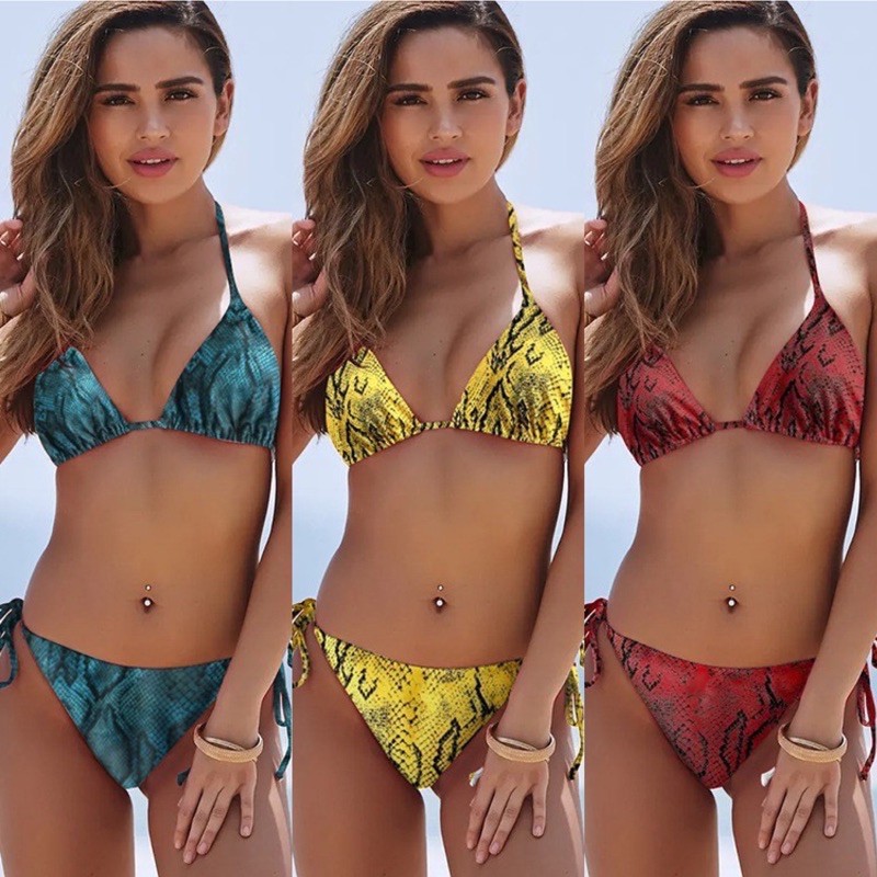 [BKN520] &lt;ÂU&gt; SET BIKINI DA RẮN VÀNG/XANH/ĐỎ