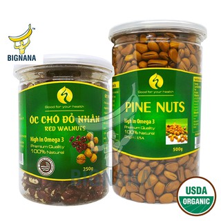 Combo Hạt Thông Mỹ Cao Cấp 500gr, Nhân Hạt Óc Chó Đỏ Mỹ Đã Tách Vỏ 250gr Tốt Cho Thai Phụ, Trẻ Em