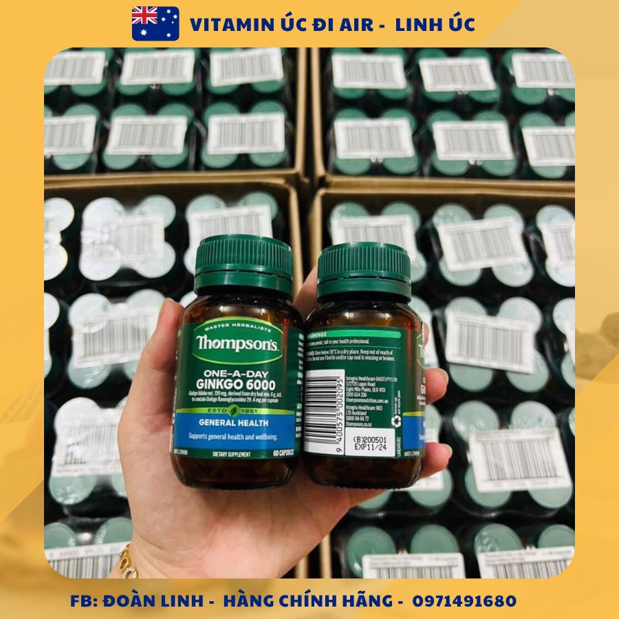 Viên bổ não Ginkgo 6000mg Thompson’s của Úc 60 viên, Hàng Úc Đi Air, Date xa, Ginkgo Biloba 6000mg Thompson's