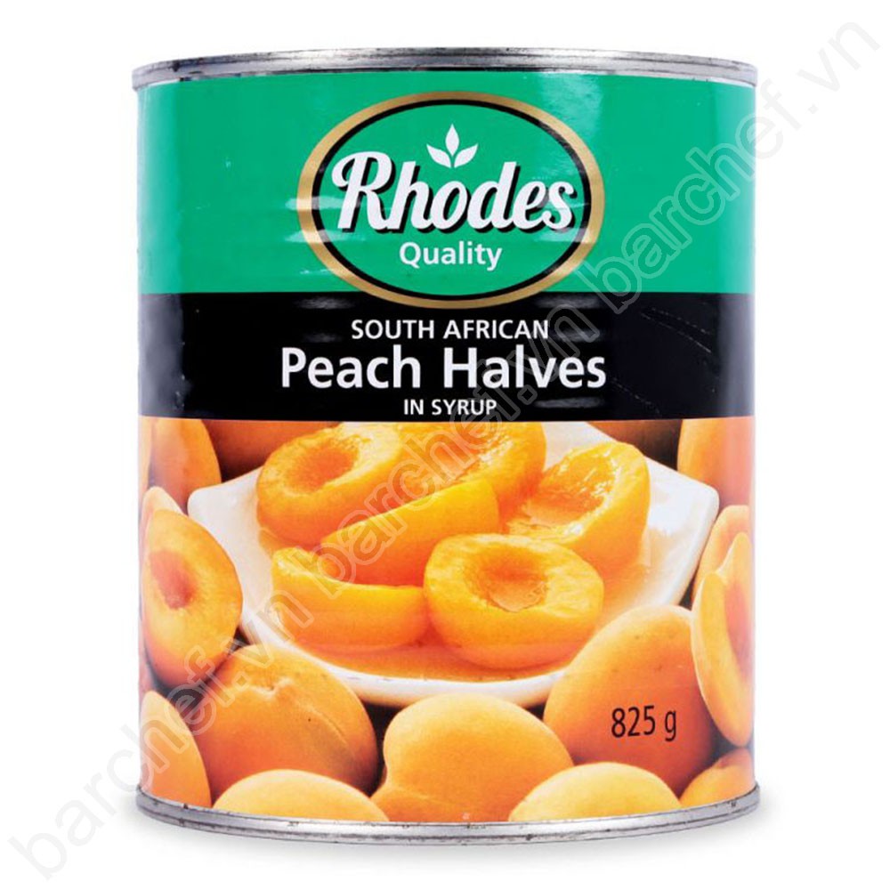 Đào tươi bổ đôi ngâm siro hiệu Rhodes - hộp 825g