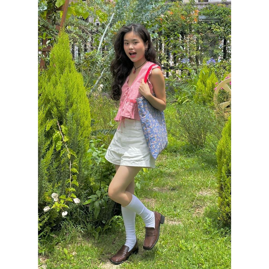 Áo kiểu bèo cổ v cột dây BELLE TOP