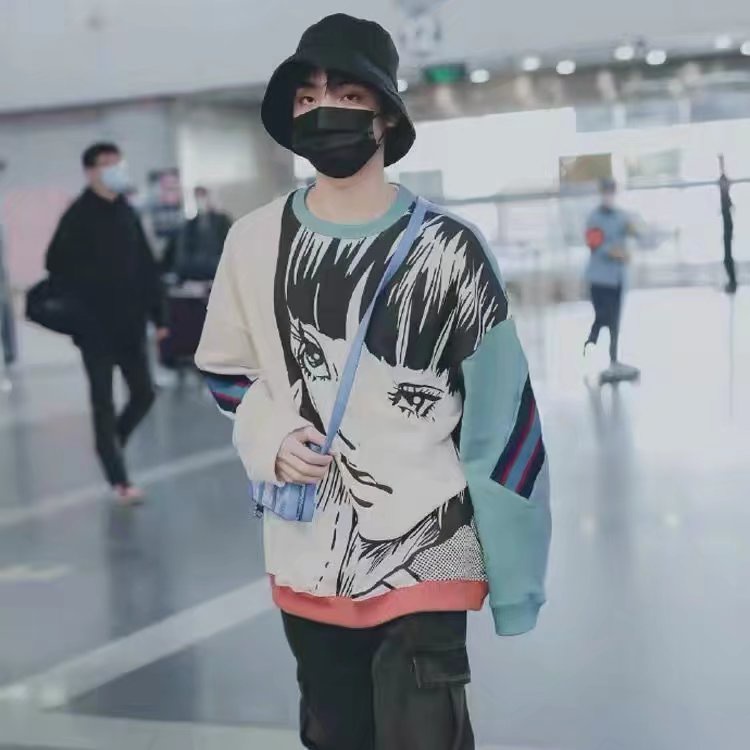 Áo sweater Tay Dài Dáng Rộng In Họa Tiết Hoạt Hình Phong Cách Đường Phố