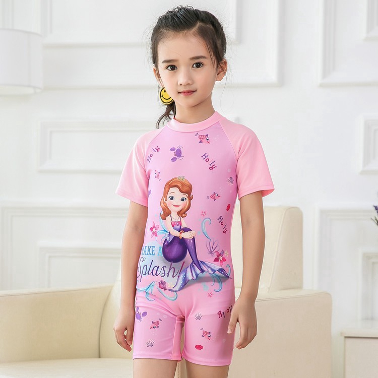 Đồ bơi liền thân tay ngắn in hình hoạt hình dễ thương cho bé gái