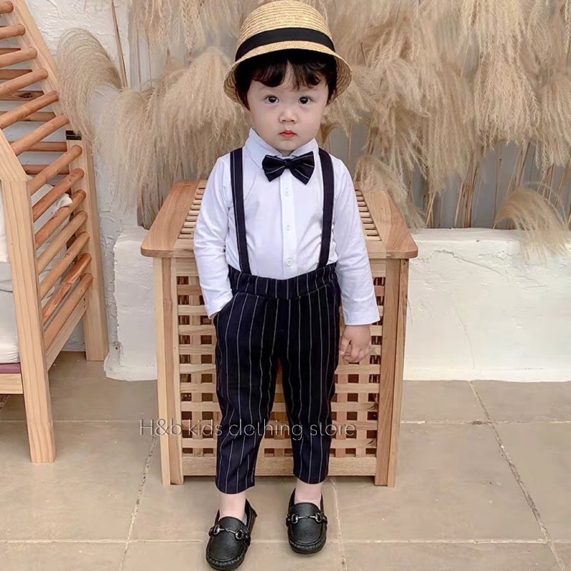 Set áo sơ mi dài tay kèm quần và áo ghile cho bé trai🐶Set vest cho bé