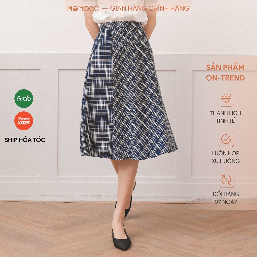 Chân Váy Midi Dáng Xòe Basic MOMOCO Chất Vải Cao Cấp Họa Tiết Kẻ Phong Cách Cá Tính M2503