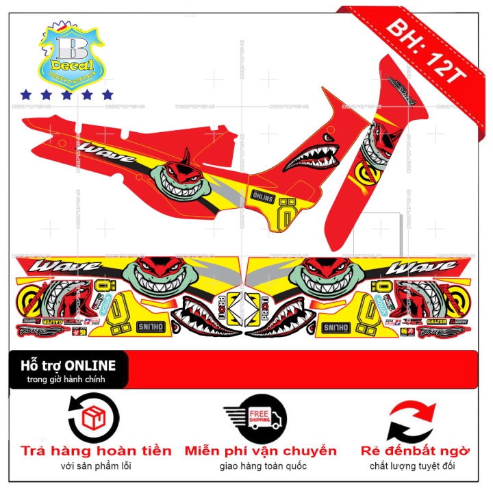 ( Quí khách vui lòng mang ra tiệm cho thợ dán ) Tem wave nhỏ đời đầu cá mập đỏ